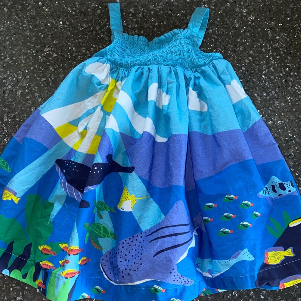 Mini Boden GIRLS 2-3Y Sleeveless Smocked Top Ocean Life Dress.